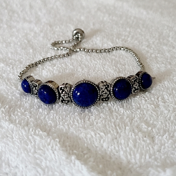 Lapis Lazuli Stations Bolo Bracelet in Stainless Steel - Picture 1 of 4